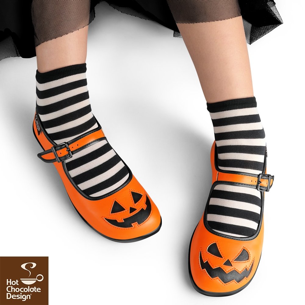 Chocolaticas® Halloween Orange Mary Janes Flats - Rockamilly-Shoes-Vintage