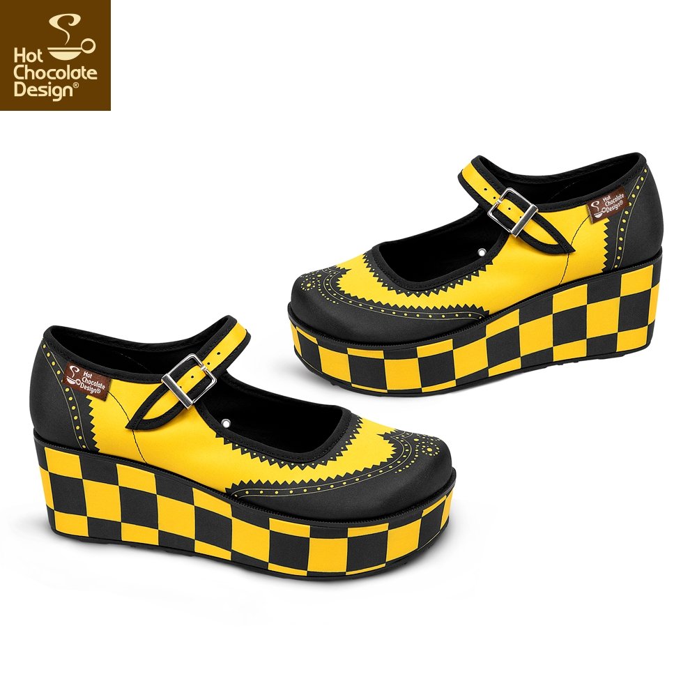 Chocolaticas® Havana Checkers Yellow Mary Jane Platform - Rockamilly-Shoes-Vintage