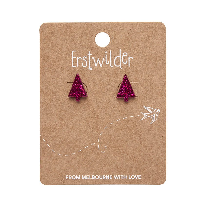 Christmas Tree Fine Glitter Stud Earrings - Pink - Rockamilly-Jewellery-Vintage
