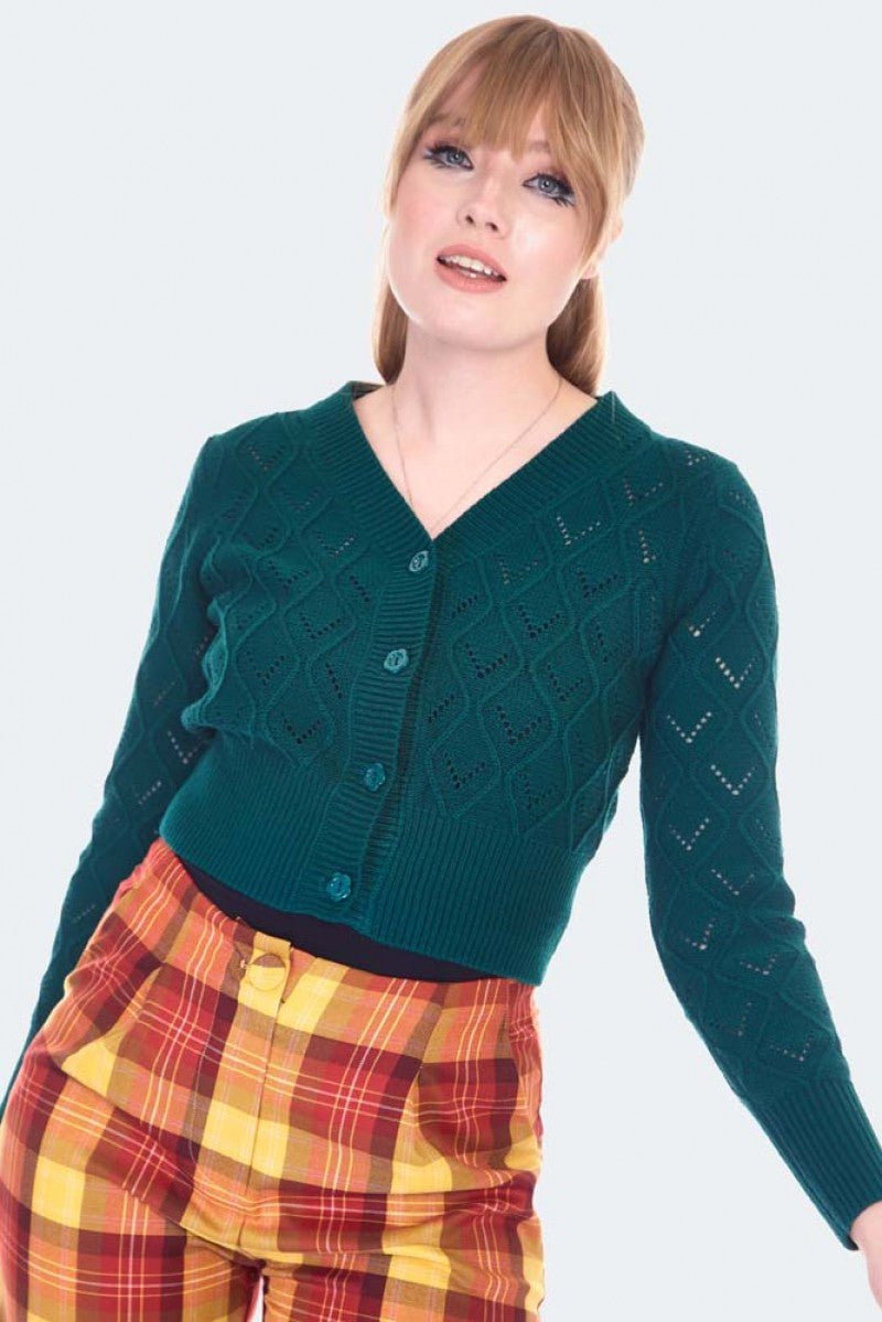 Chunky Knit Cardigan - Green - Rockamilly-Knitwear-Vintage