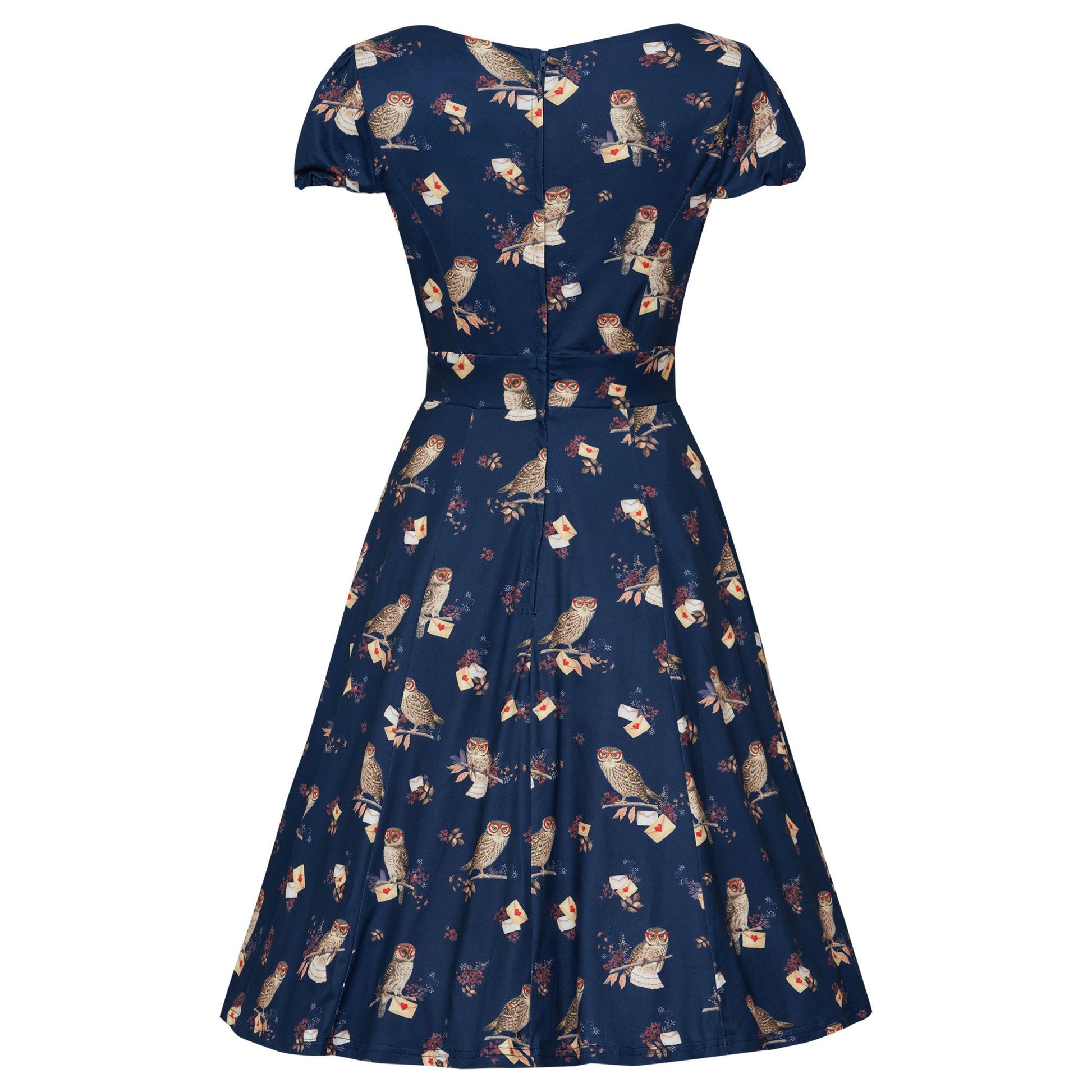 Claudia Flirty Fifties Dress - Owl and Letter Print - Rockamilly-Dresses-Vintage