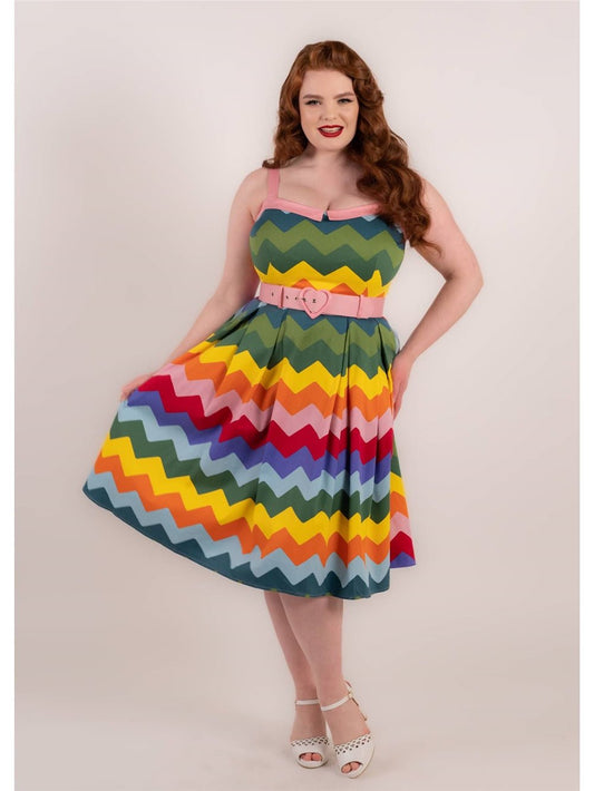 Dorothy Rainbow Chevron Swing Dress - Rockamilly-Dresses-Vintage
