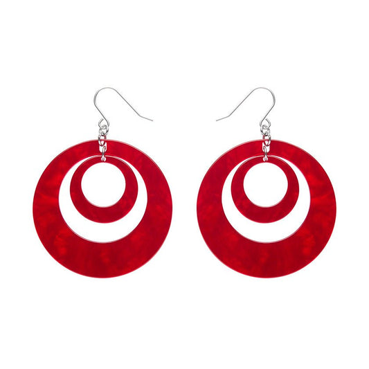 Double Hoop Ripple Drop Earrings - Red - Rockamilly-Jewellery-Vintage