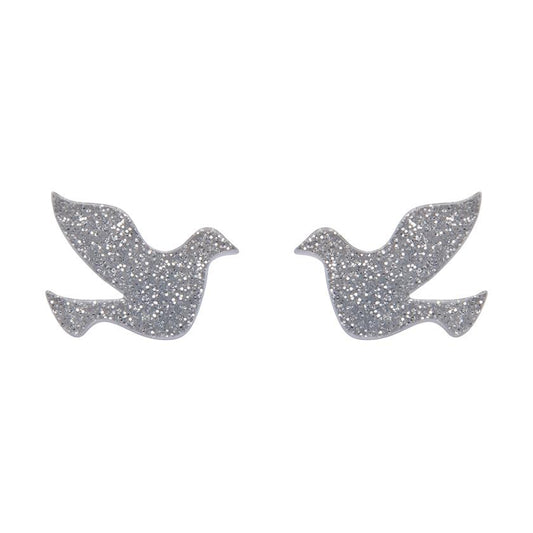 Dove Glitter Resin Stud Earrings - Silver - Rockamilly-Jewellery-Vintage