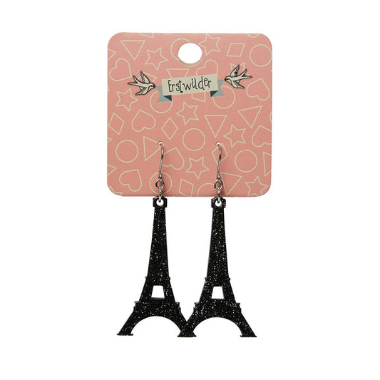 Eiffel Tower Glitter Resin Drop Earrings - Black - Rockamilly-Jewellery-Vintage