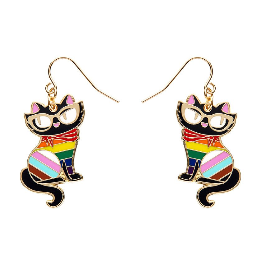 Elissa the Rainbow Cat Enamel Drop Earrings - Rockamilly-Jewellery-Vintage