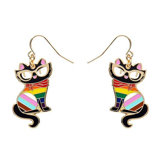 Elissa the Rainbow Cat Enamel Drop Earrings - Rockamilly-Jewellery-Vintage