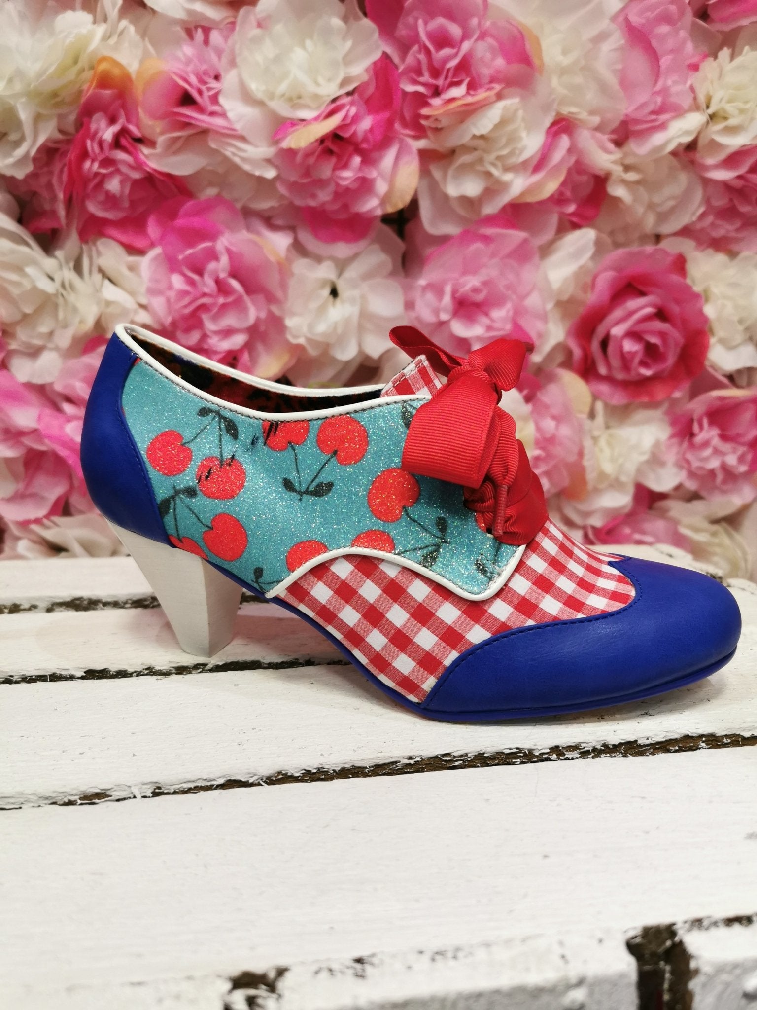 End of Story Blue Check Irregular Choice - Rockamilly-Shoes-Vintage