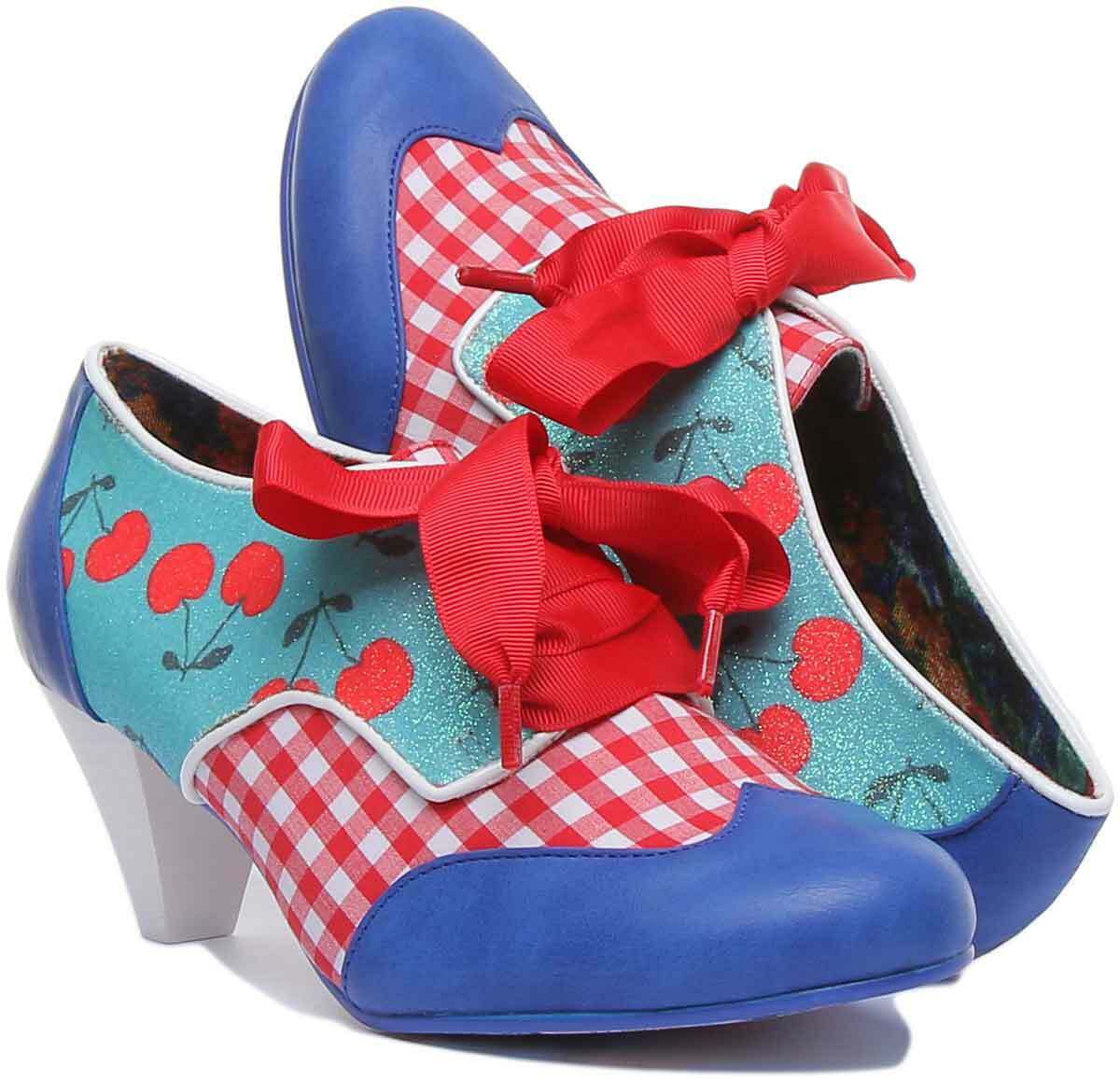End of Story Blue Red Check Mid Heel - Rockamilly-Shoes-Vintage