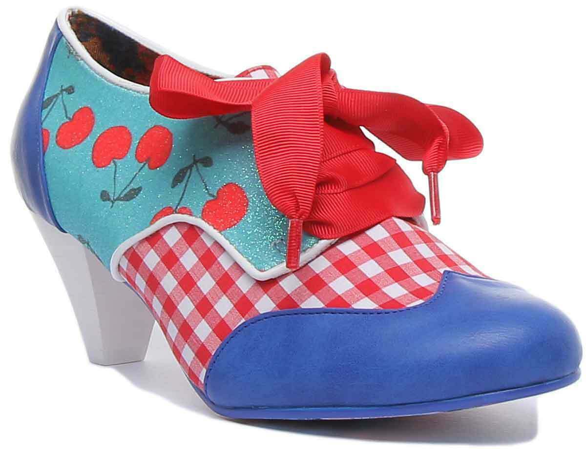 End of Story Blue Red Check Mid Heel - Rockamilly-Shoes-Vintage