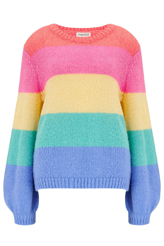 Essie Jumper - Multi, Rainbow Block Stripes - Rockamilly-Knitwear-Vintage