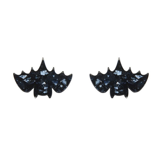 Fang Time Bat Chunky Glitter Stud Earrings - Silver - Rockamilly-Jewellery-Vintage