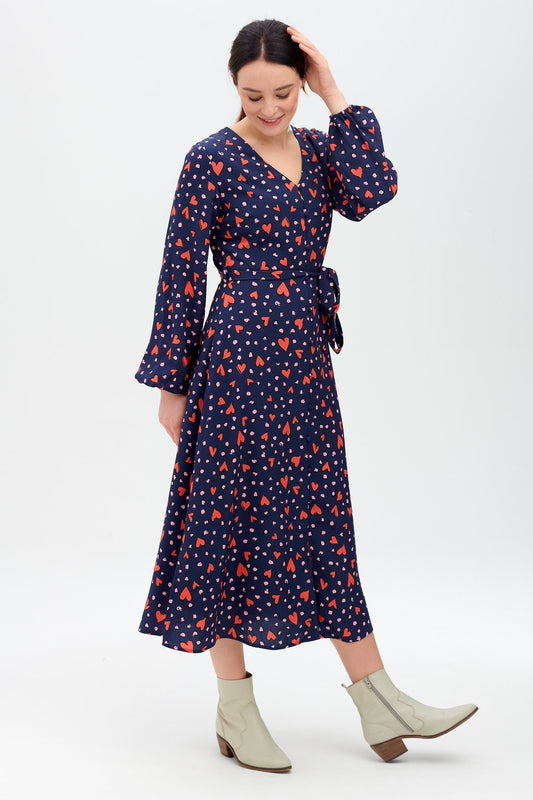 Glenda Midi Dress - Navy, Heart Leopard - Rockamilly-Dresses-Vintage