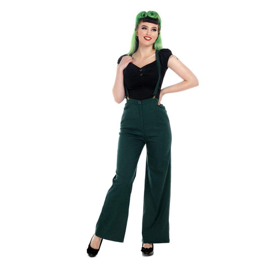 Glinda Suspender Trousers Green - Rockamilly-bottoms-Vintage