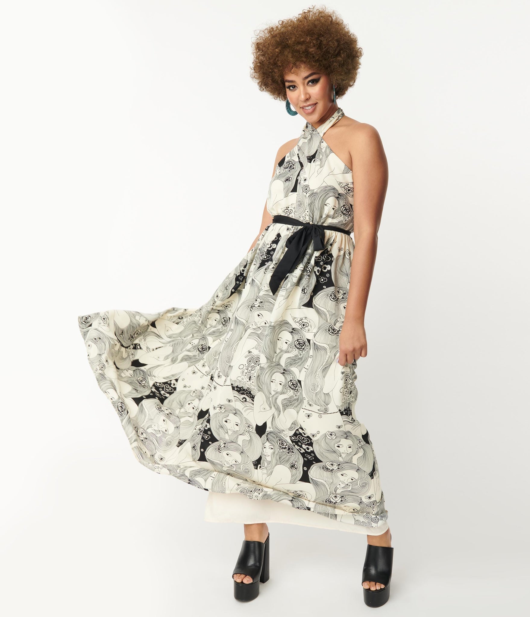 Goddess Print Maxi Dress - Rockamilly-Dresses-Vintage
