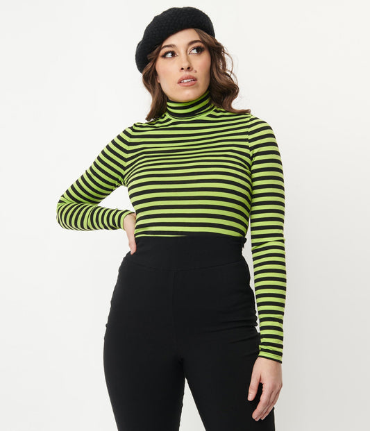 Green & Black Stripe Cherie Top - Rockamilly-tops-Vintage