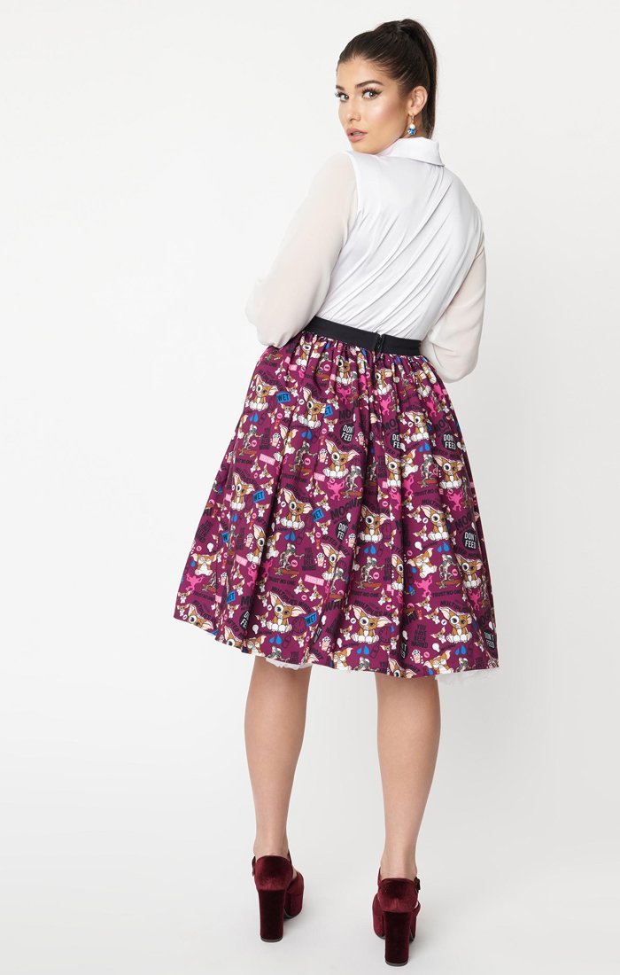 Gremlins x Unique Vintage Multi Print Swing Skirt - Rockamilly-Dresses-Vintage