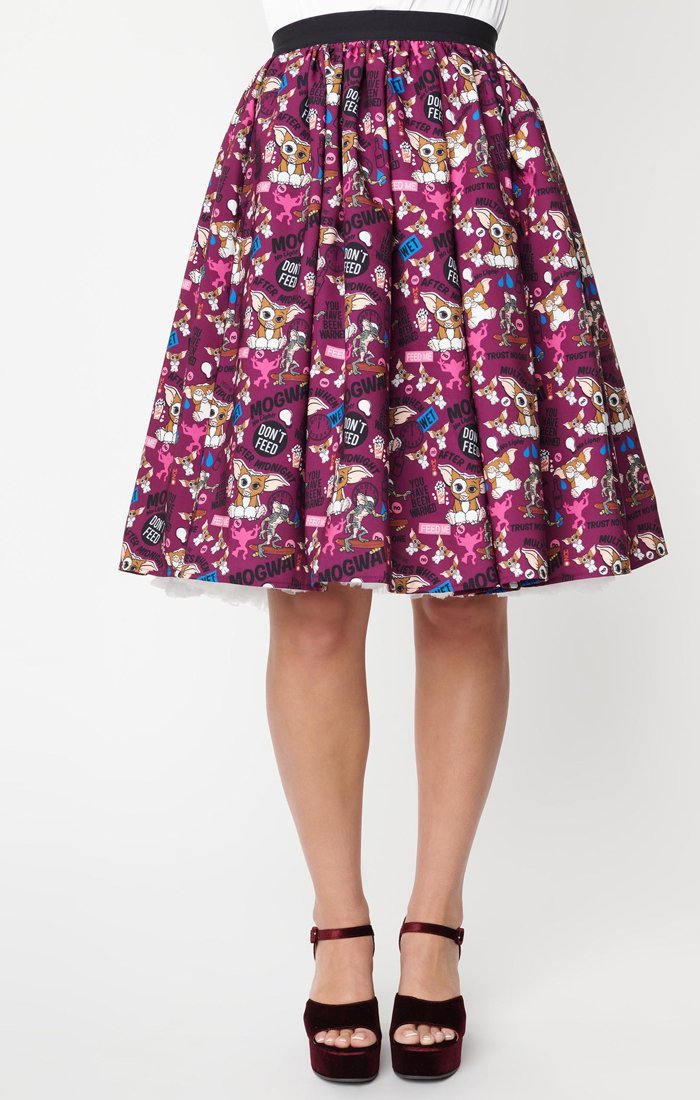 Gremlins x Unique Vintage Multi Print Swing Skirt - Rockamilly-Dresses-Vintage
