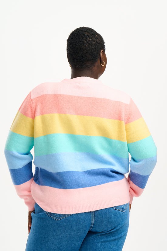 Izzy Pastel Rainbow Striped Cardigan - Rockamilly-Knitwear-Vintage