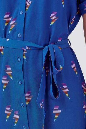 Justine Shirt Dress, Blue, Rainbow Lightning - Rockamilly-Dresses-Vintage