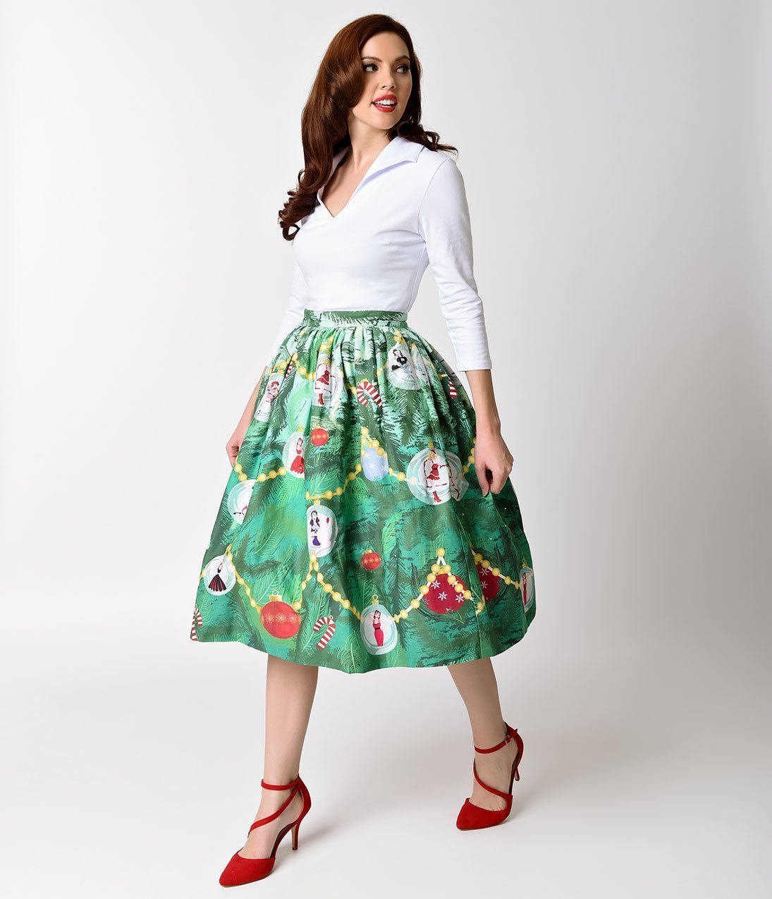 Light Up Christmas Tree Swing Skirt - Rockamilly-Shorts & Skirts-Vintage