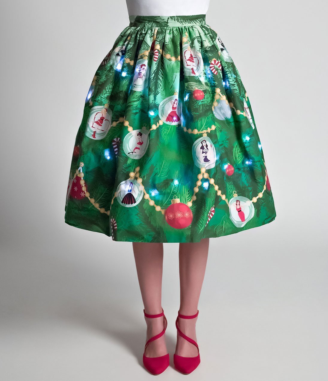 Light Up Christmas Tree Swing Skirt - Rockamilly-Shorts & Skirts-Vintage