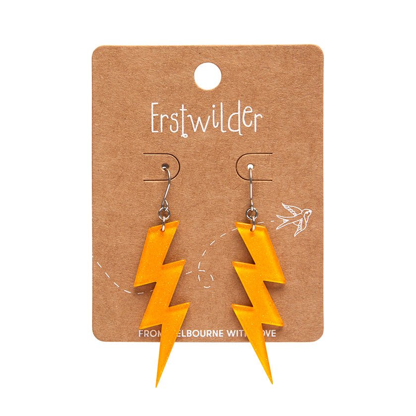 Lightning Bolt Glitter Resin Drop Earrings - Orange - Rockamilly-Jewellery-Vintage