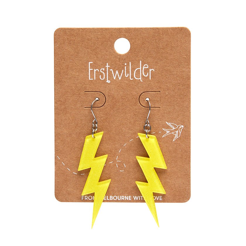 Lightning Bolt Glitter Resin Drop Earrings - Yellow - Rockamilly-Jewellery-Vintage