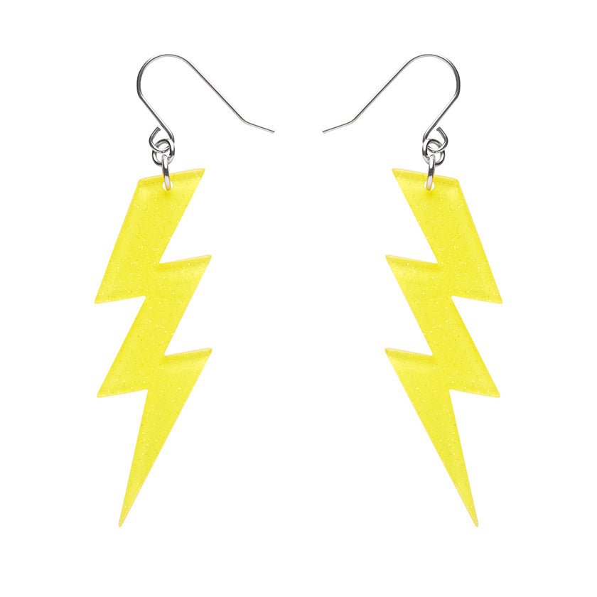 Lightning Bolt Glitter Resin Drop Earrings - Yellow - Rockamilly-Jewellery-Vintage