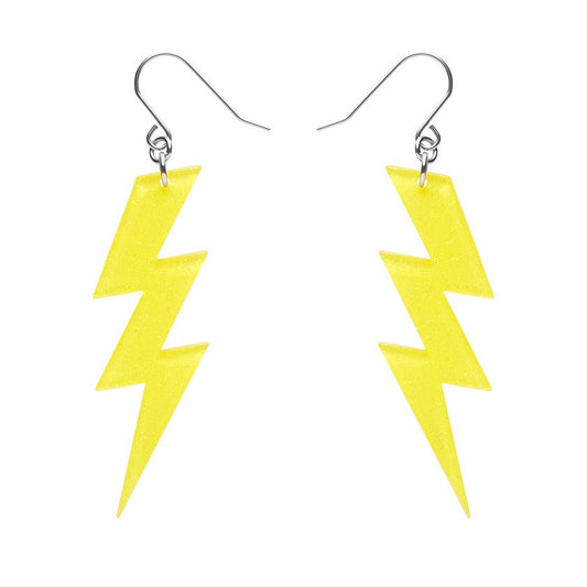 Lightning Bolt Glitter Resin Drop Earrings - Yellow - Rockamilly-Jewellery-Vintage