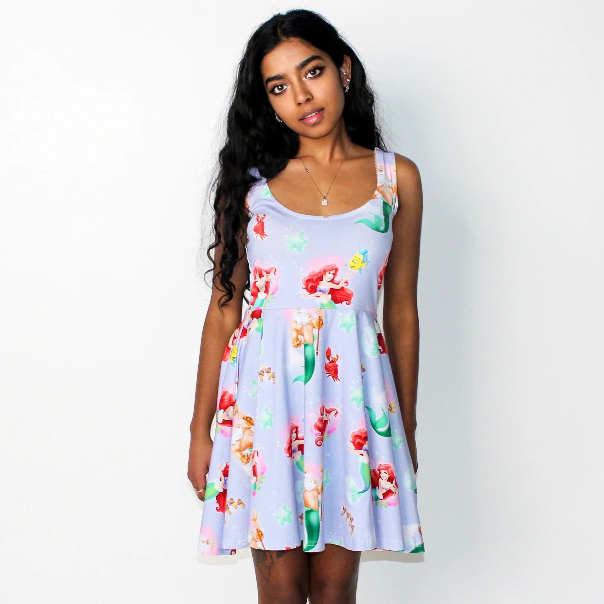 little mermaid print dress The Little Mermaid Ariel Girls Allover Print Dress with Short Sleeves, Sizes 4-12