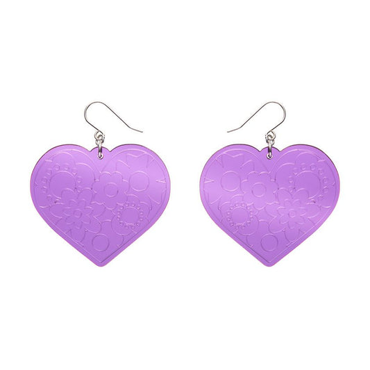 Love Heart Mirror Drop Earrings - Purple - Rockamilly-Jewellery-Vintage