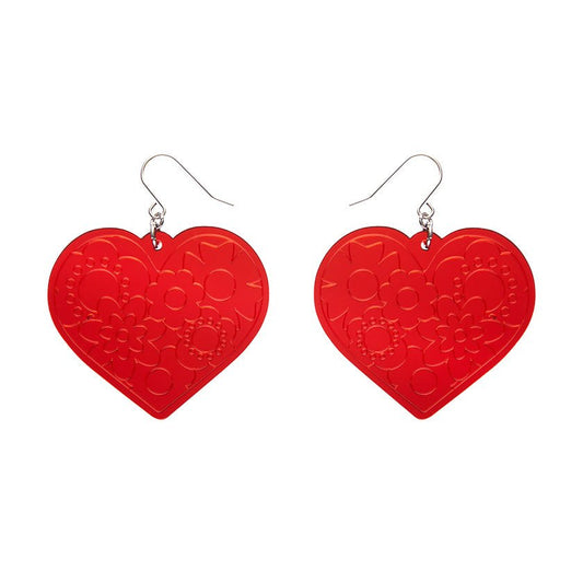 Love Heart Mirror Drop Earrings - Red - Rockamilly-Jewellery-Vintage