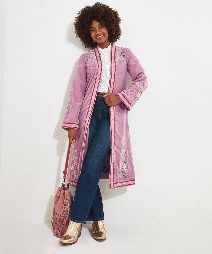 Luna Embroidered Boutique Kimono - Rockamilly-Jackets & Coats-Vintage