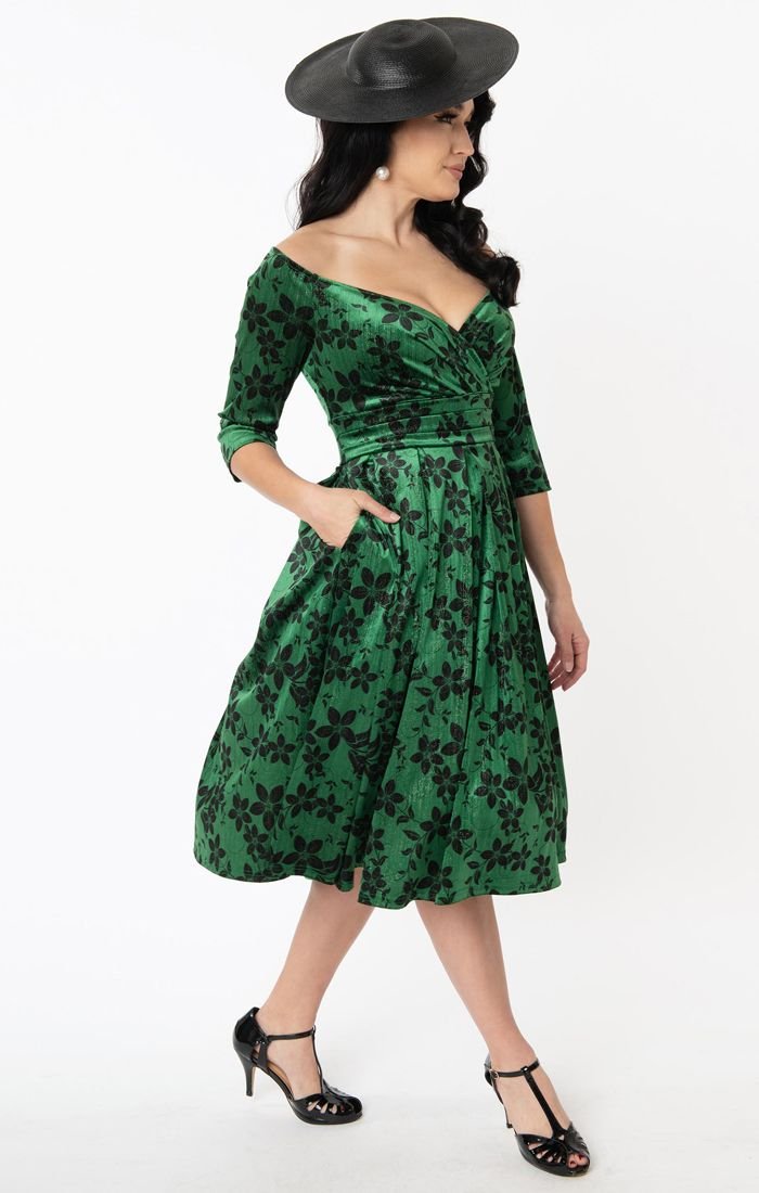Marceline Dress - Green Floral - Rockamilly-Dresses-Vintage