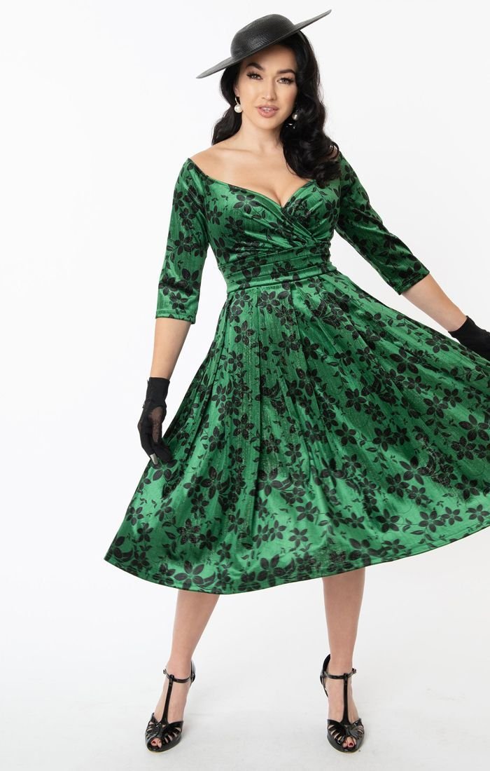 Marceline Dress - Green Floral - Rockamilly-Dresses-Vintage