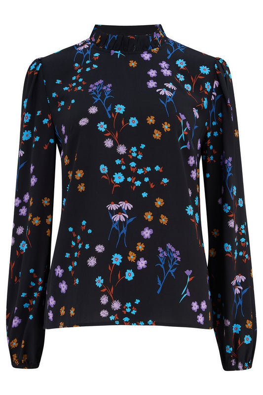 Maybell Frill Neck Blouse - Wild Floral - Rockamilly-Tops-Vintage