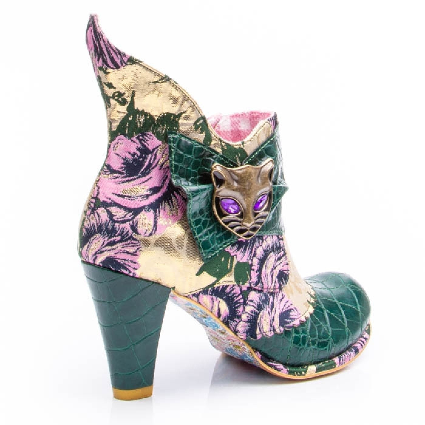 Miaow Green/Yellow Heeled Boot - Rockamilly-Shoes-Vintage