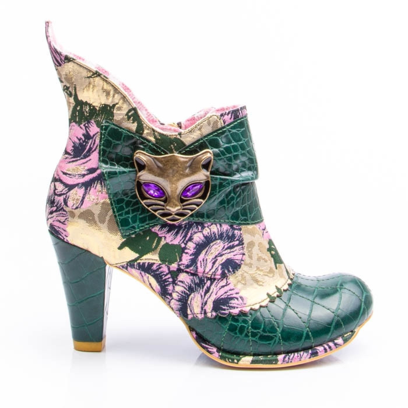 Miaow Green/Yellow Heeled Boot - Rockamilly-Shoes-Vintage