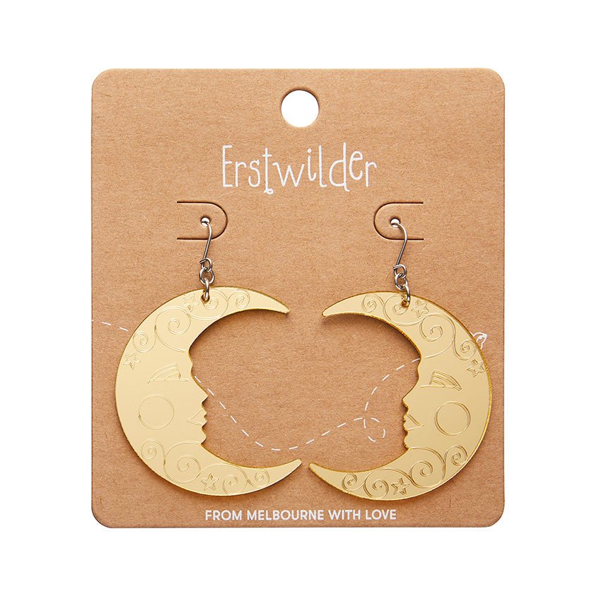 Moon Mirror Drop Earrings - Gold - Rockamilly-Jewellery-Vintage
