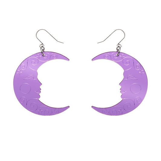Moon Mirror Drop Earrings - Purple - Rockamilly-Jewellery-Vintage