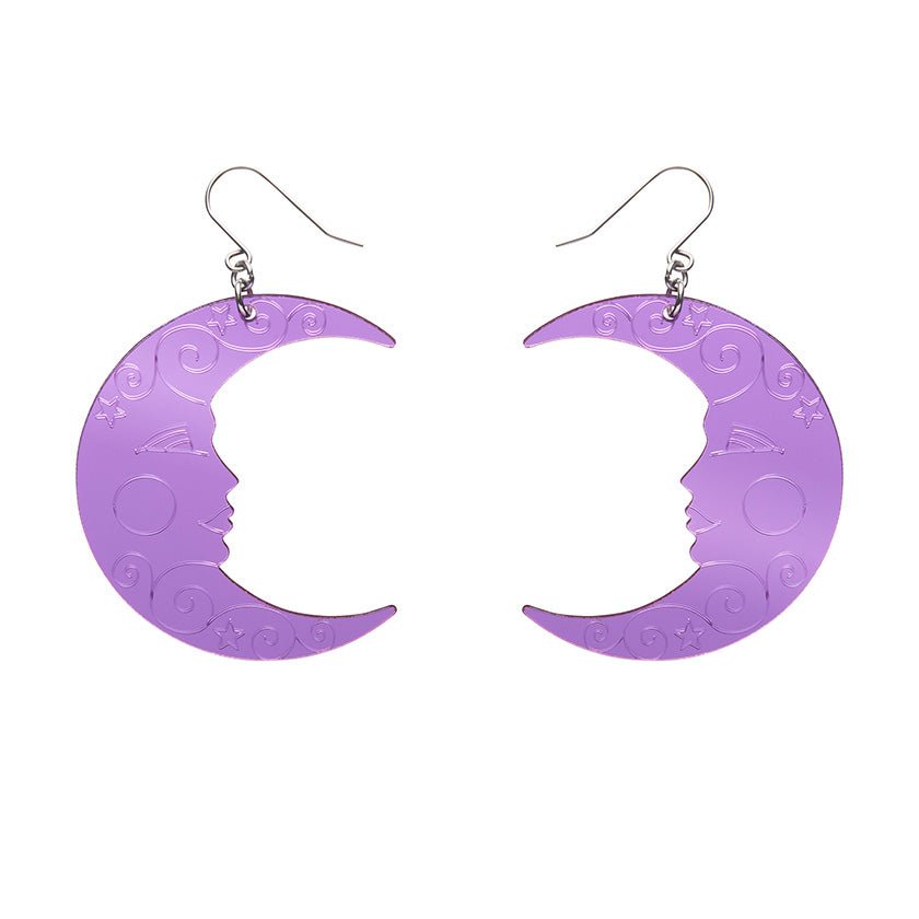 Moon Mirror Drop Earrings - Purple - Rockamilly-Jewellery-Vintage