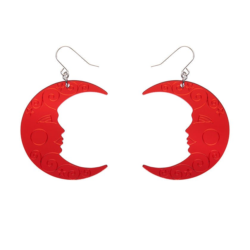 Moon Mirror Drop Earrings - Red - Rockamilly-Jewellery-Vintage