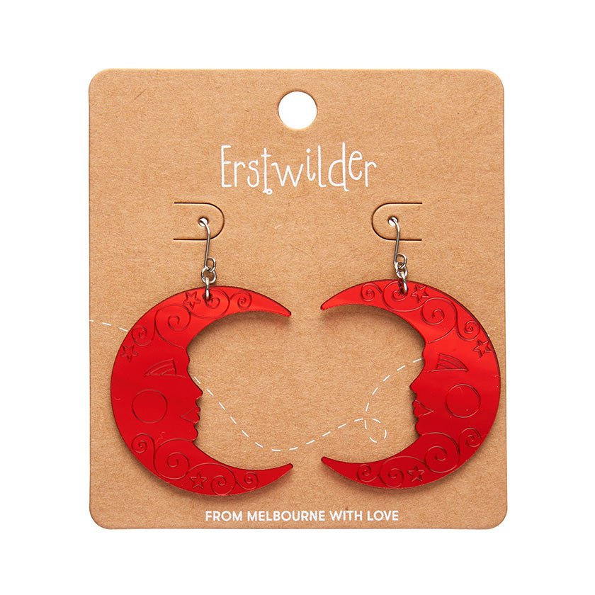 Moon Mirror Drop Earrings - Red - Rockamilly-Jewellery-Vintage
