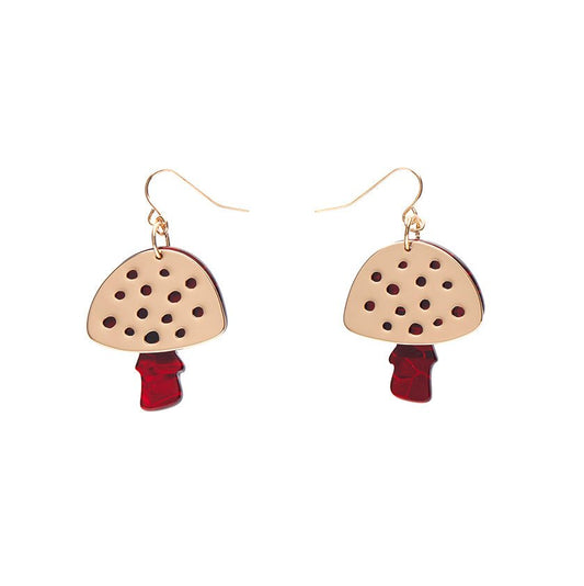 Mushroom Textured Resin Drop Earrings - Red - Rockamilly-Jewellery-Vintage