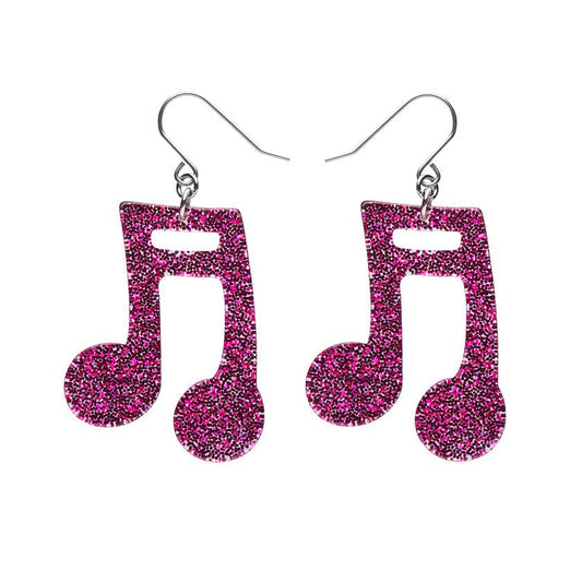 Musical Note Glitter Resin Drop Earrings - Fuchsia - Rockamilly-Jewellery-Vintage