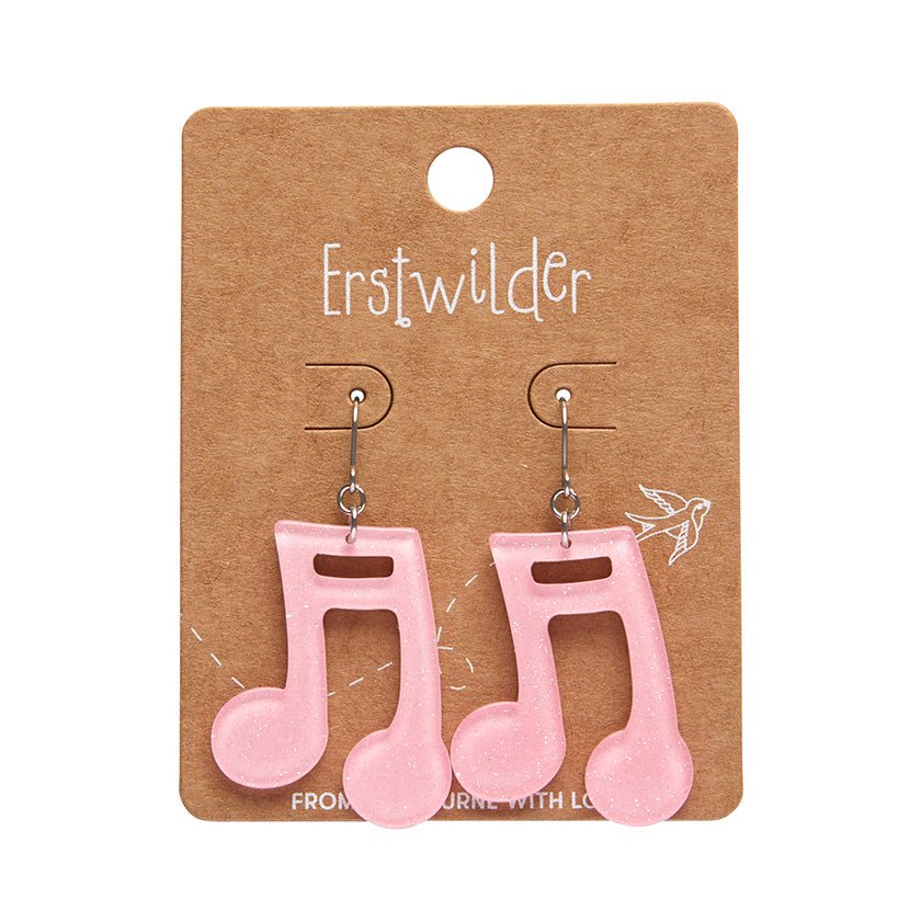 Musical Note Glitter Resin Drop Earrings - Pink - Rockamilly-Jewellery-Vintage