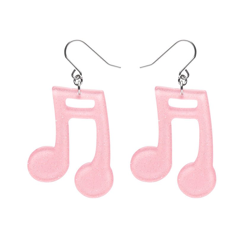 Musical Note Glitter Resin Drop Earrings - Pink - Rockamilly-Jewellery-Vintage