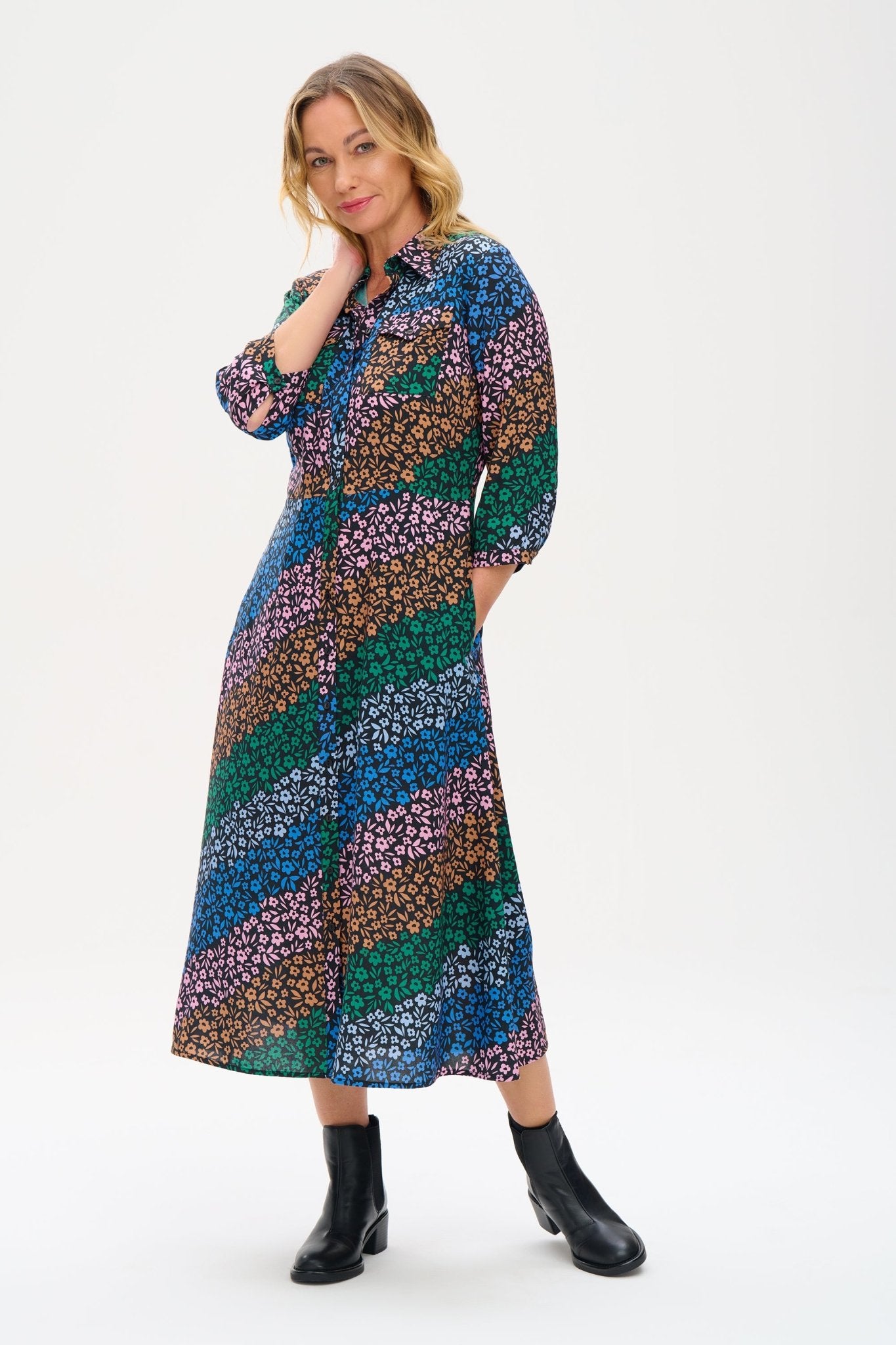 Paola Midi Shirt Dress - Cascading Daisies - Rockamilly-Dresses-Vintage