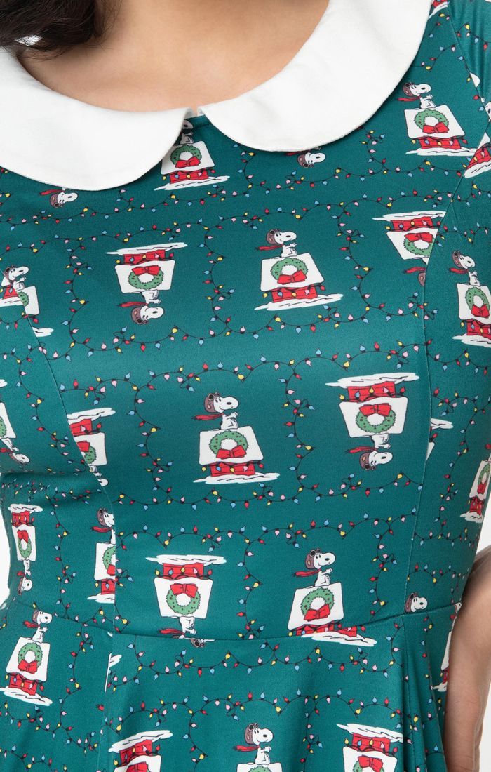 Peanuts X Unique Vintage Snoopy Christmas Margot Fit & Flare Dress - Rockamilly-Shorts & Skirts-Vintage